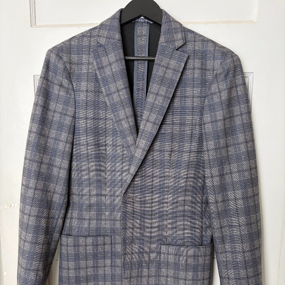 Bar III Mens Blue Plaid Knit Slim-Fit Sport Coat Suit Jacket Size 36R
